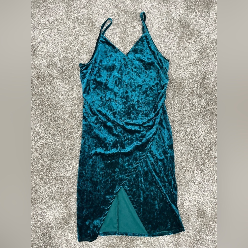 The Vanity Room By Nordstrom Asymmetrical Teal Velvet Dress